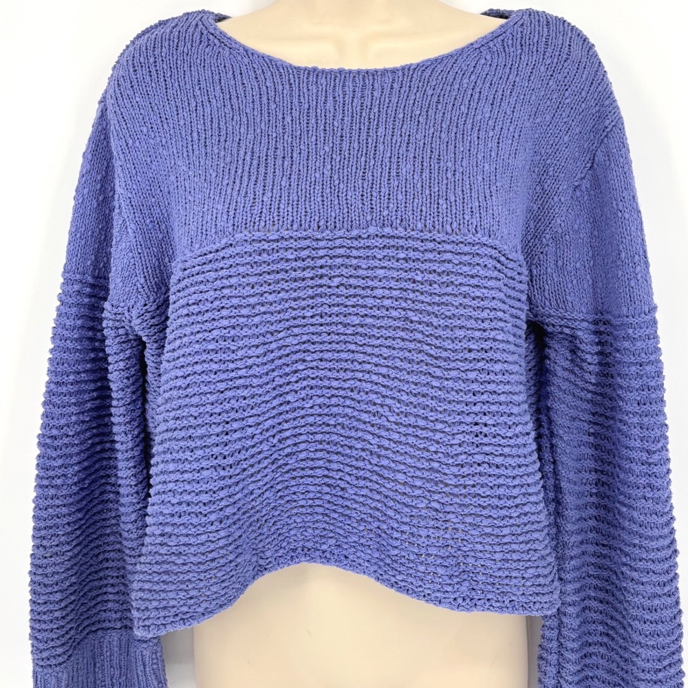 Pilcro Anthropologie Blue Textured Chunky Knit Cropped Sweater Small Sz S